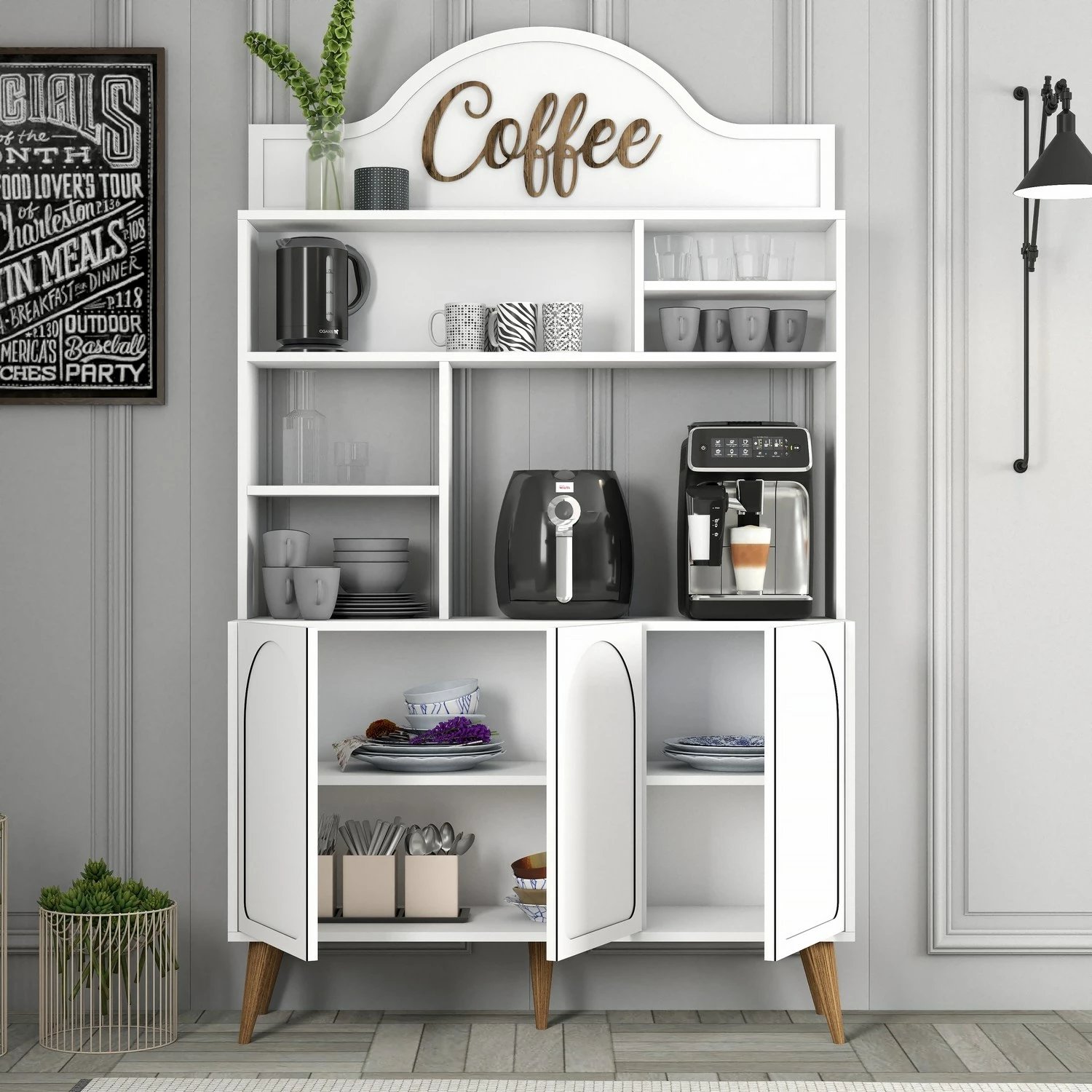 Dollap për kafe, Skye Decor, Lyon 120, i bardhë dhe arre