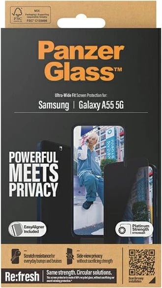 Mbrojtës ekrani PanzerGlass Ultra-Wide Fit Privacy me pozicionues, për Samsung Galaxy A55 5G