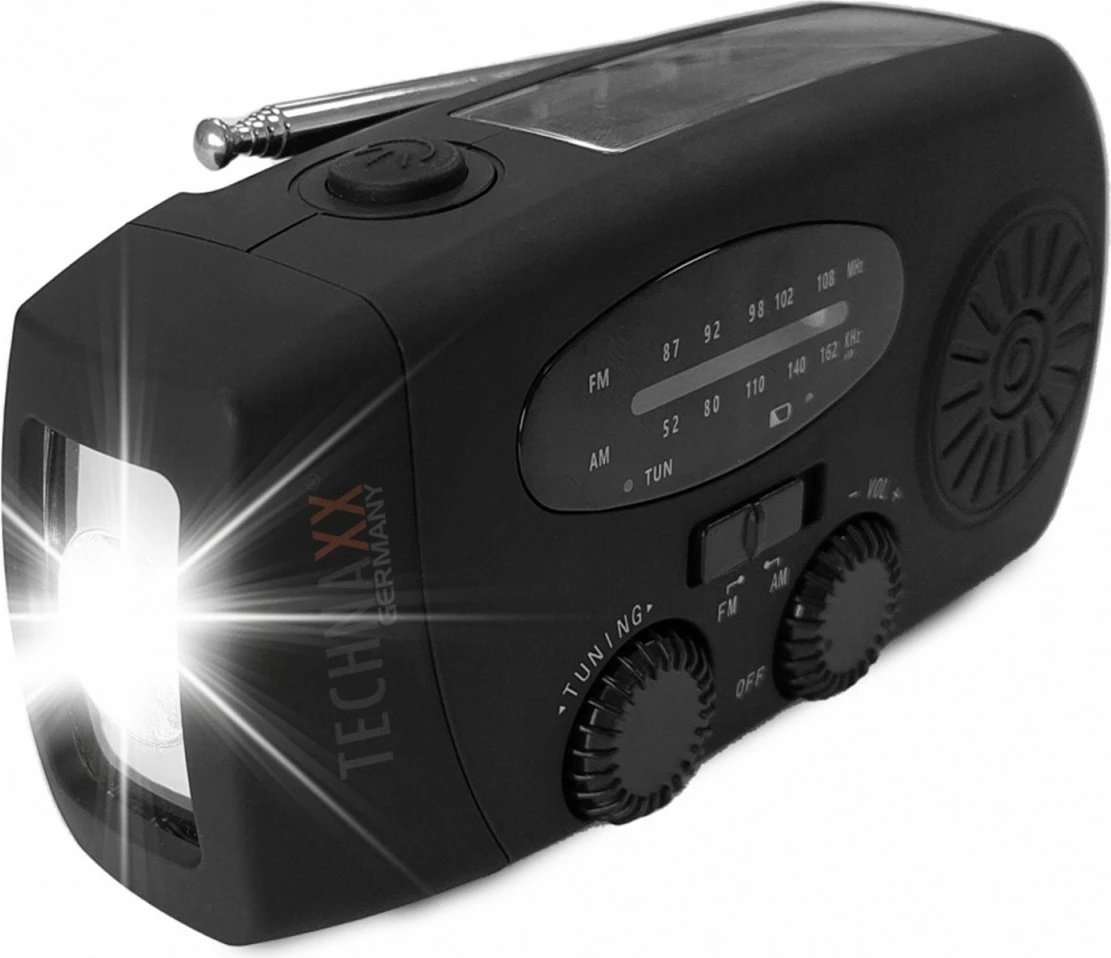 Radio diellore Technaxx TX-238 me crank dore, LED, USB, e zezë