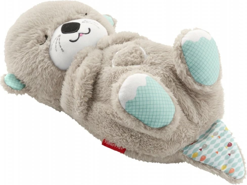 Lodër pelushi Fisher Price Cuddle Sleepy Wydra, FXC66, për foshnje, me muzikë dhe dritë, Azure/Gri/Bardhë