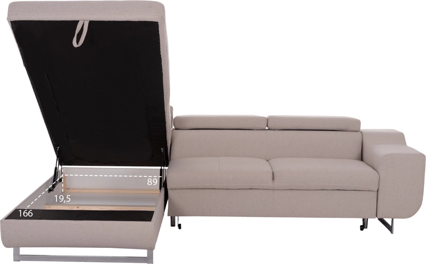 Kënd-sofë me hapësirë për depo, Encore FH3301.03L, material bezhë, 285x205x90cm