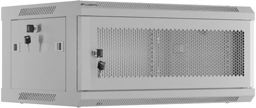 Kabinet rack muri 19", Lanberg WF01-6404-23S, 4U 600x450, derë e perforuar, 4 shina, 2 vende ventilatori, IP20 60 kg, gri, Flat Pack