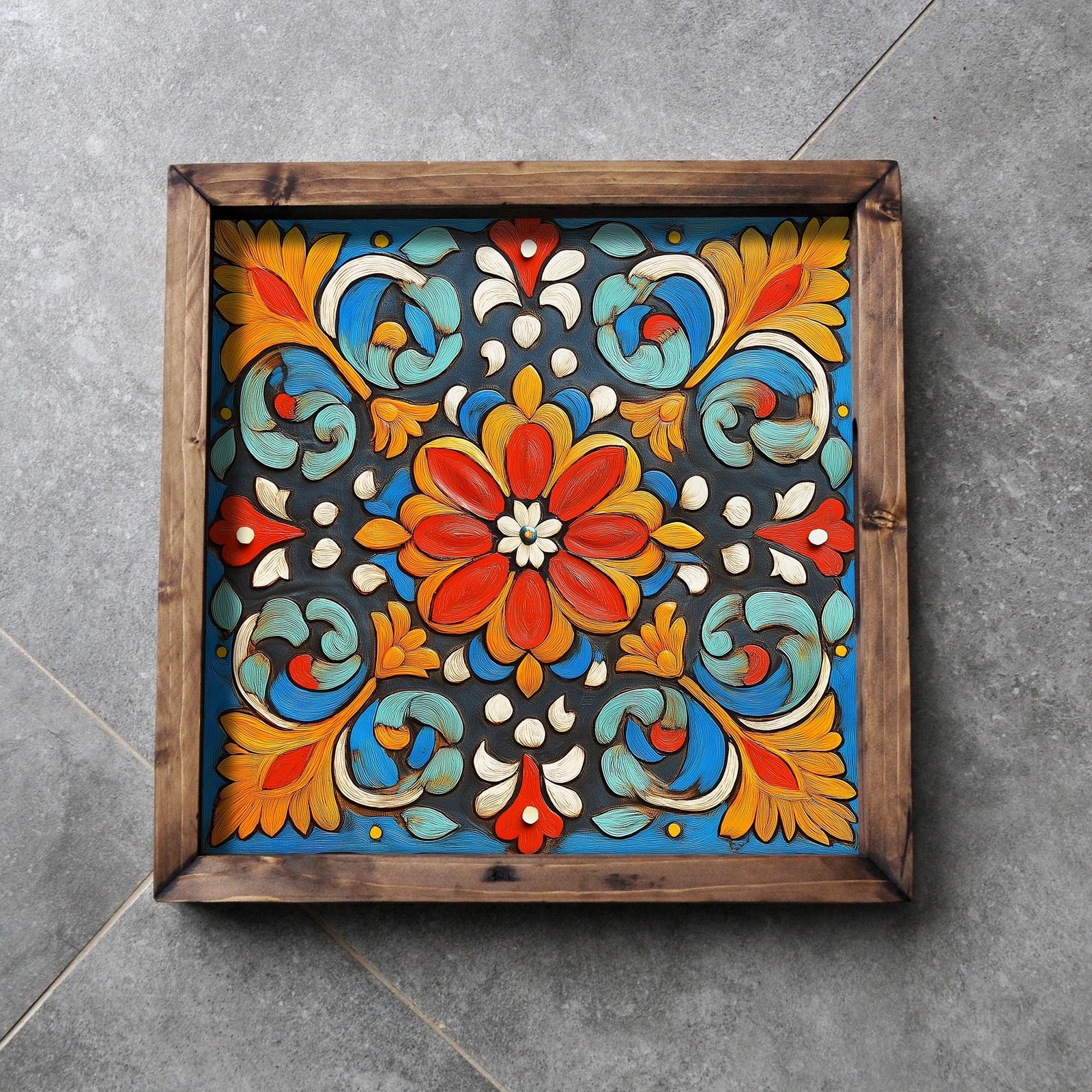 Tabaka dekorative prej druri, shumëngjyrëshe, Evila Originals, REF053, 35x35x4 cm Tabaka dekorative prej druri, shumëngjyrëshe, Evila Originals, REF053, 35x35x4 cm