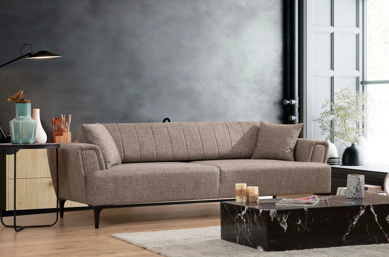 Divan-krevat treshe Atelier del Sofa, Hamlet, ngjyrë kafe e çelët