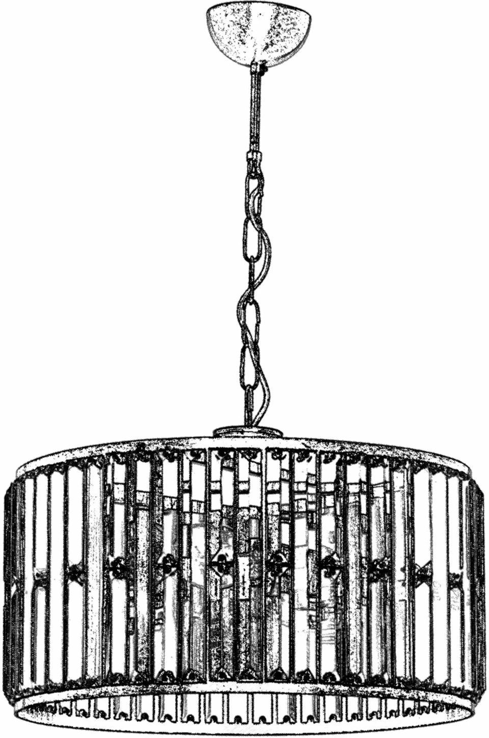 Llambë tavani Opviq, AV-1667-3E, ngjyrë antike, trup metalik, kapak kristali, 65x40cm