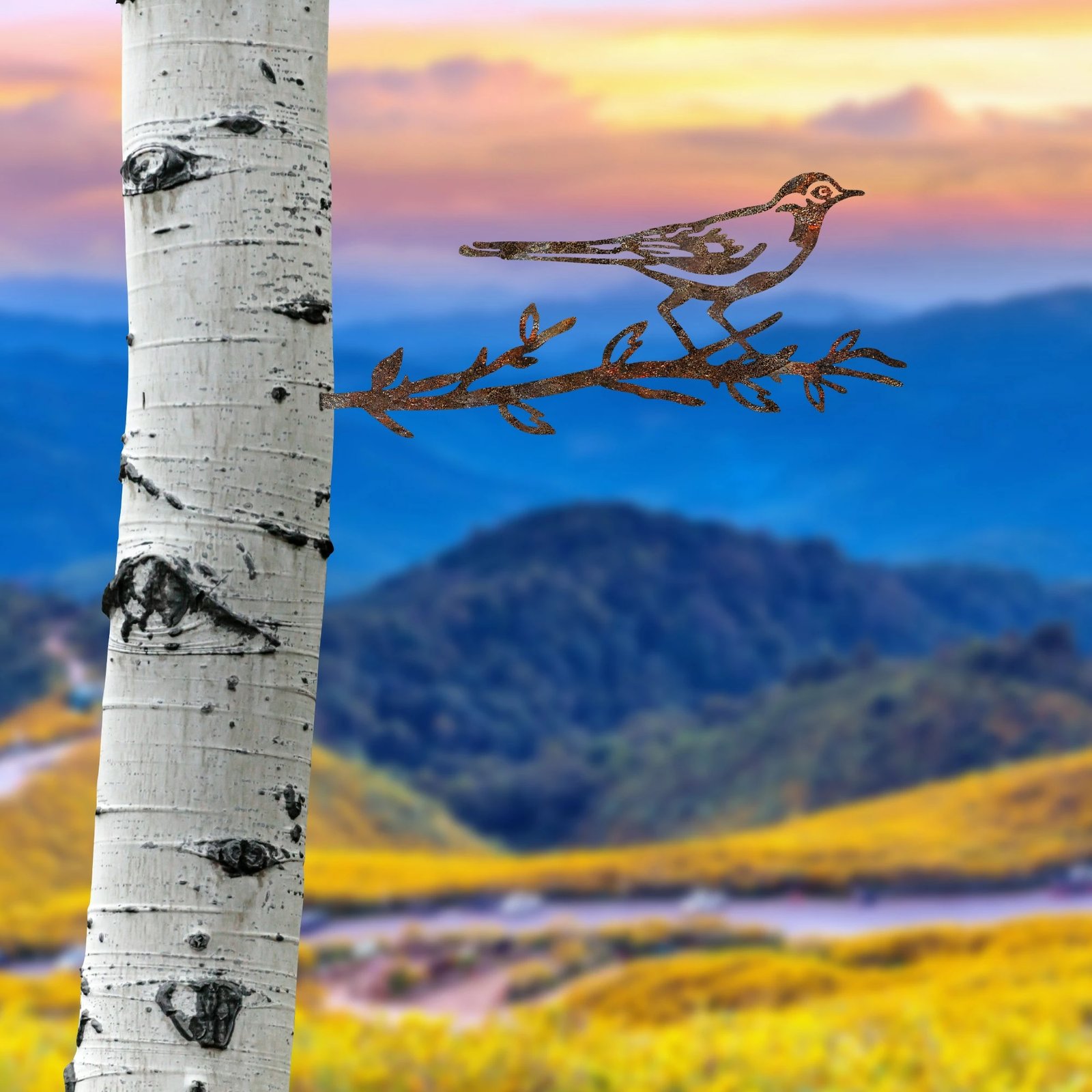 Objekt dekorativ për kopsht, zog në degë, ngjyrë kafe, Aberto Design