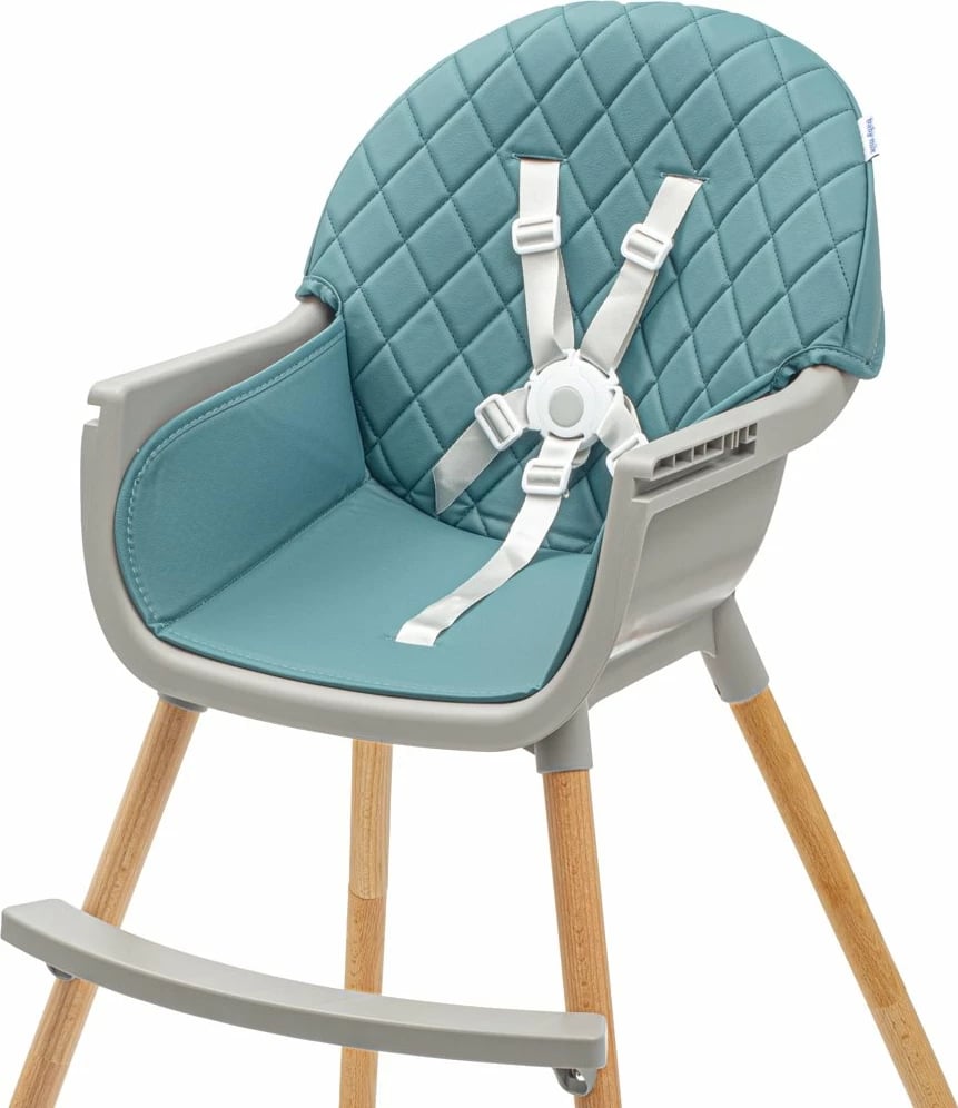 Karrige e lartë bebe, Baby Mix, Freja, tabaka dyshe e rregullueshme, rrip 5-pikësh, deri 15 kg, eko-lëkurë, jodrëshqitëse, jeshile