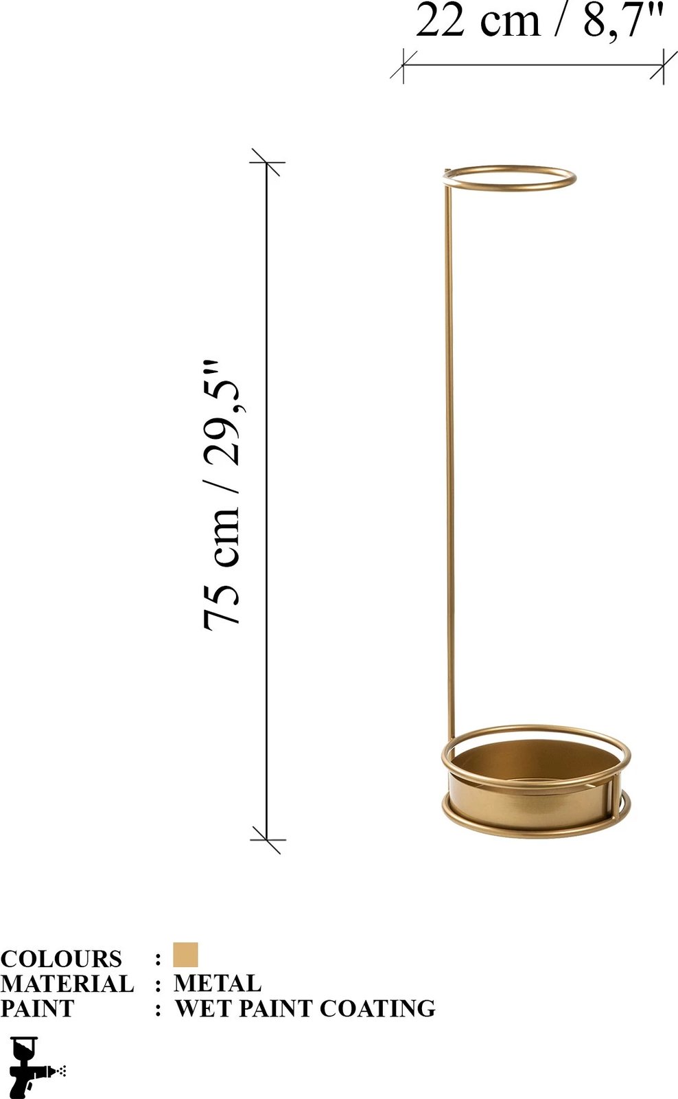 Stendë për çadra, dizajn Aberto, ngjyrë ari, 22x22x75cm
