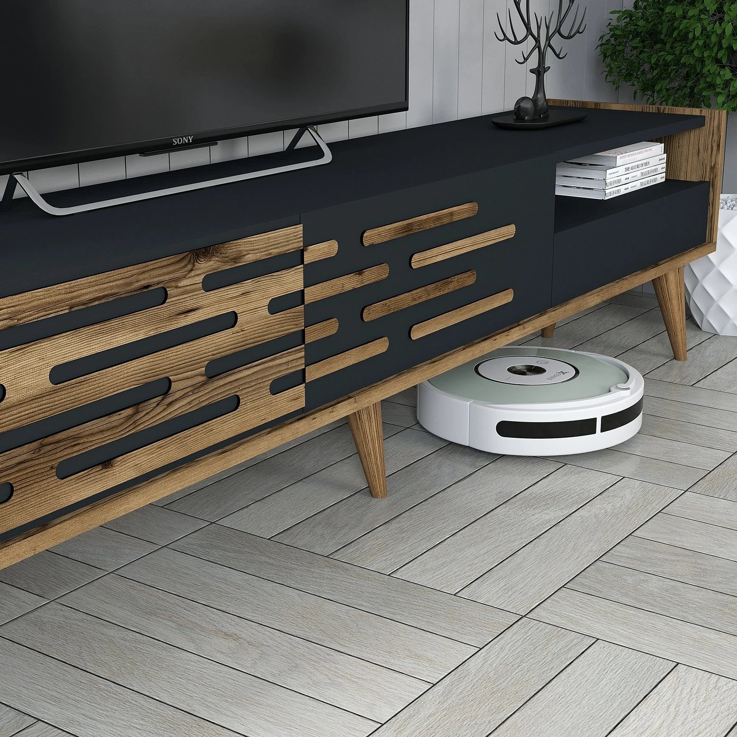 Set mobiljesh për dhomë dite, ngjyrë arrë dhe antracit, Valensiya