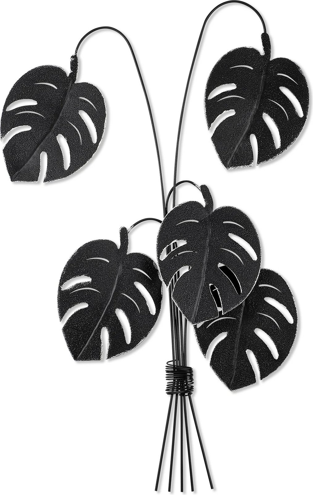 Aksesor muri dekorativ prej metali, Monstera, ngjyrë e zezë