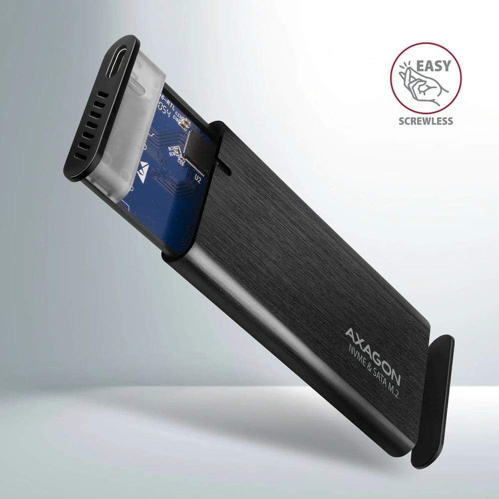 Kasë e jashtme AXAGON EEM2-SB2 për SSD M.2 NVMe/SATA, USB-C 3.2 Gen 2, Alumini, e zezë