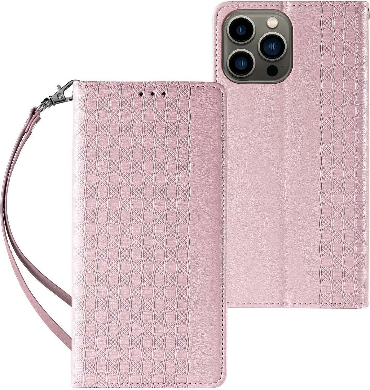 Mbështjellës Hurtel Magnet Strap Case për iPhone 14 Pro, portofol, qëndrim, rozë