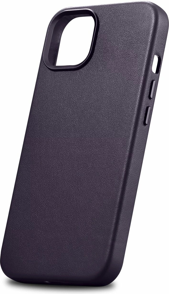 Mbështjellës iCarer për iPhone 14, lëkurë natyrale, MagSafe, Vjollcë e errët