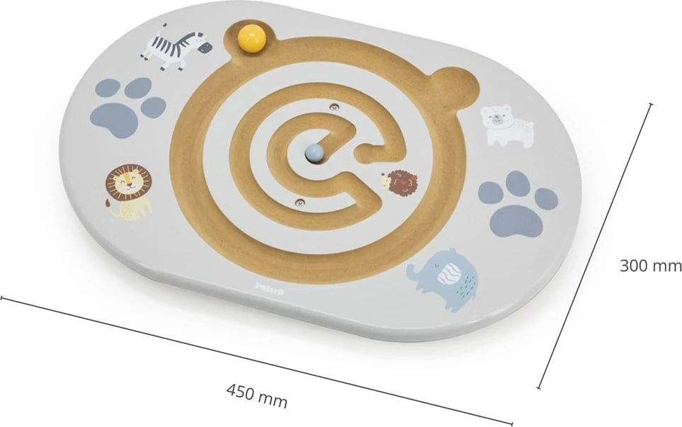 Dërrasë balancuese me labirint prej druri, Viga Balancing Maze, 450×300×50 mm, 2 topa, kapacitet 50 kg, ngjyrë sipas fotos
