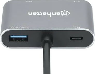 Adapter MANHATTAN USB-C në HDMI & VGA 4in1, Power Delivery, gri