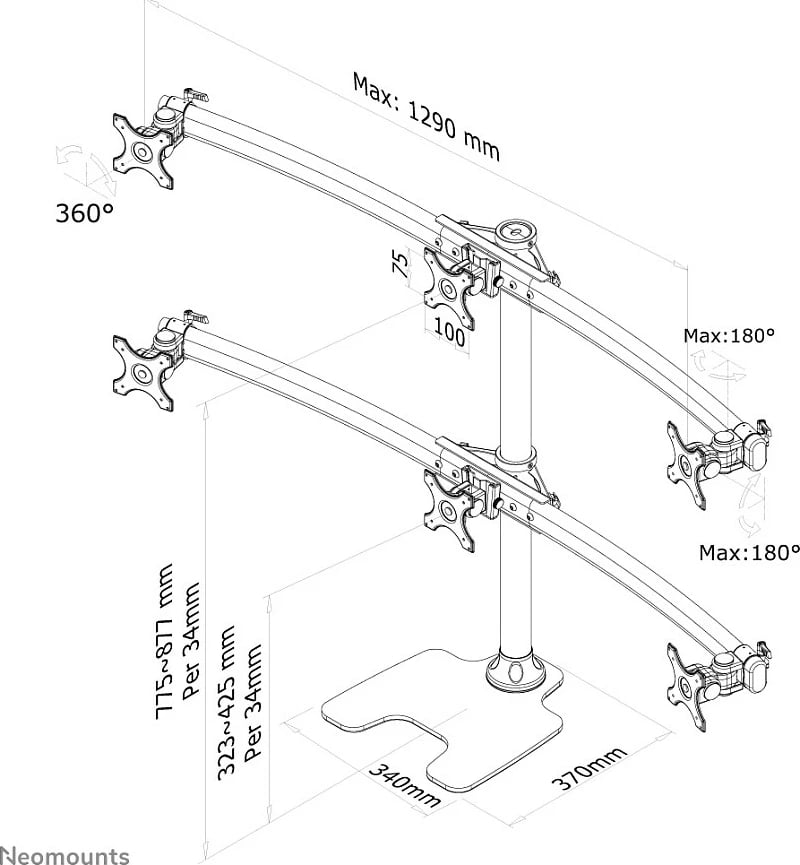 Mbajtës monitorësh Newstar FPMA-D700DD6, deri 6 ekrane, 10-27", rregullim lartësie, i zi