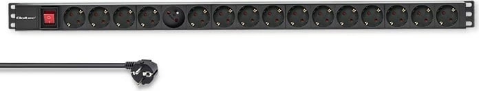 Kasë PDU Qoltec 54605, 16x SCHUKO, 1.8m, për rack, e zezë