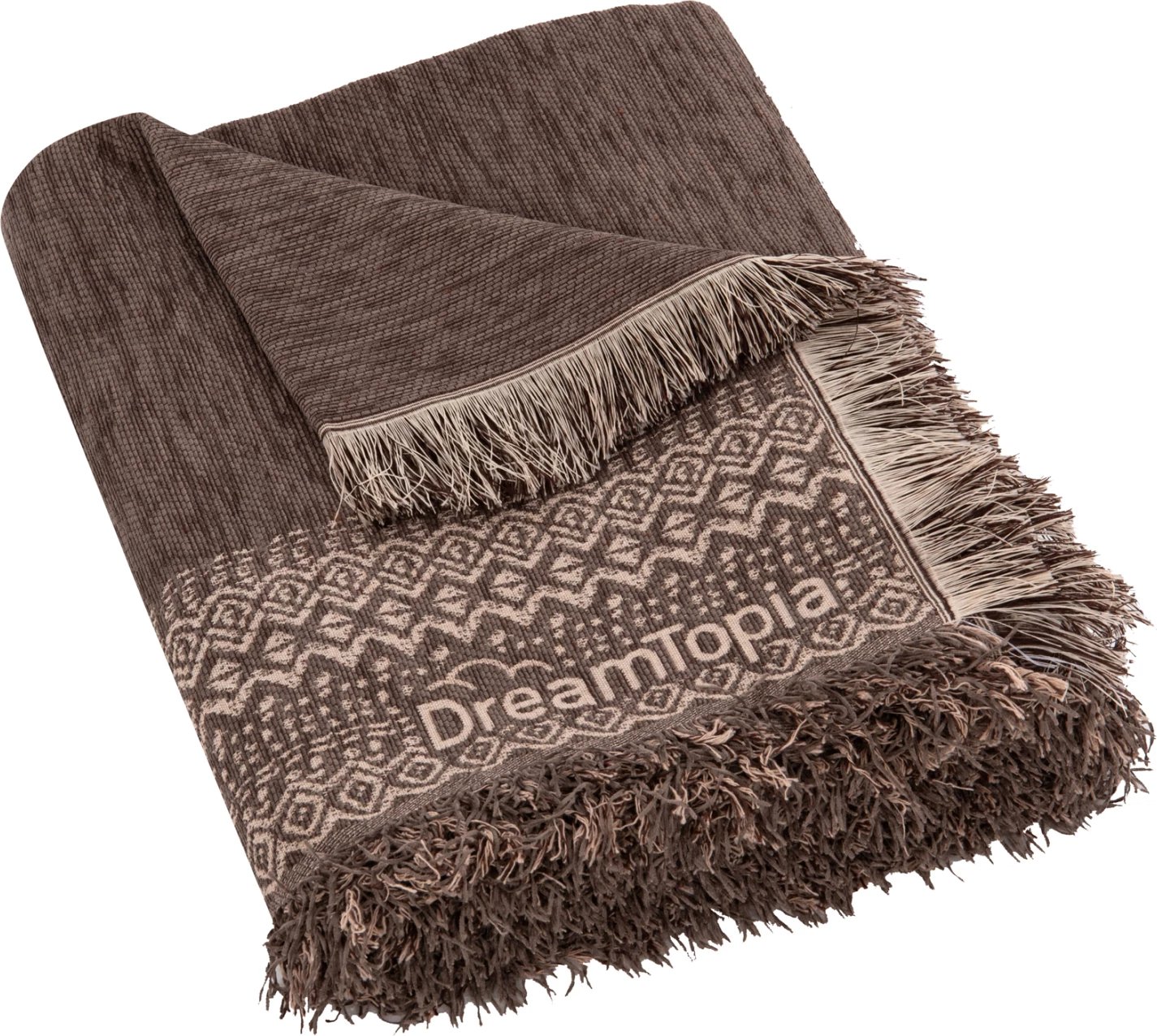 Mbulesë divani me franja DREAMTOPIA FH12163.08 ngjyrë kafe 245x170cm