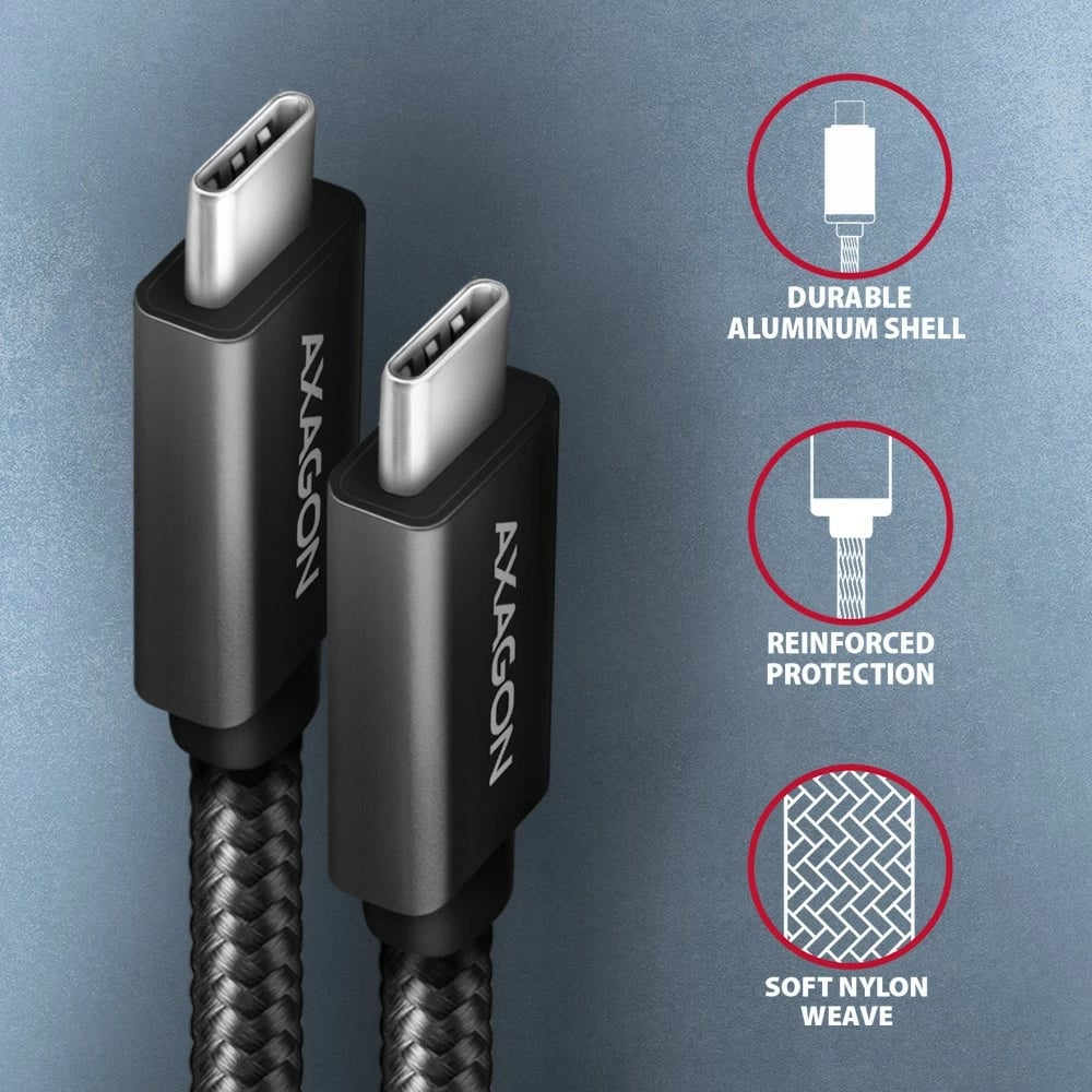 Kabllo USB-C AXAGON BUCM32-CM15AB, 1.5m, 100W, 20Gbps, i zi