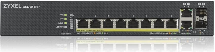 Switch Zyxel GS1920-8HPV2, 8 porte LAN, 2 porte 1/10 Gbit, PoE