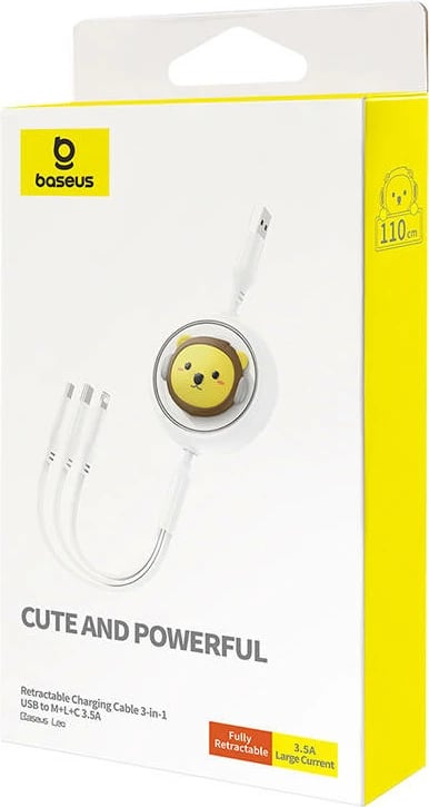 Kabllo karikimi 3-në-1 Baseus P10362900211-00, USB në USB-C, micro USB, Lightning, 1.1m, e bardhë