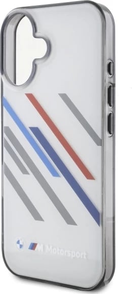 Mbështjellës BMW Motorsport IML Random Stripes për iPhone 16 Plus, Gri