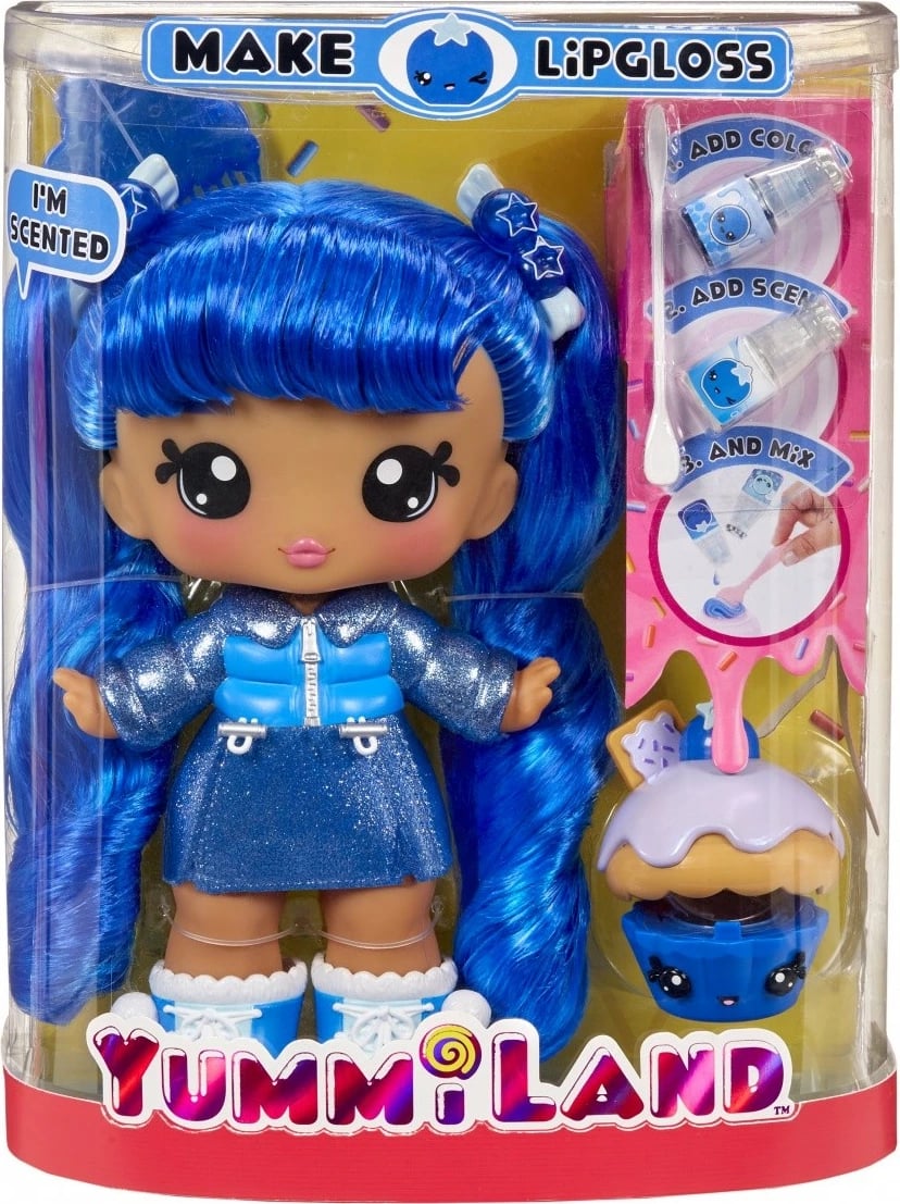 Set lodër kukull Yummiland Large me Lipgloss Pet, MGA, Rory Blueberry, blu