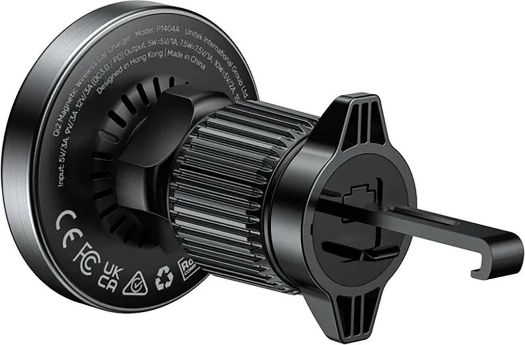 Mbajtës veture Unitek 38W Qi2, karikues wireless, USB Type C, i zi