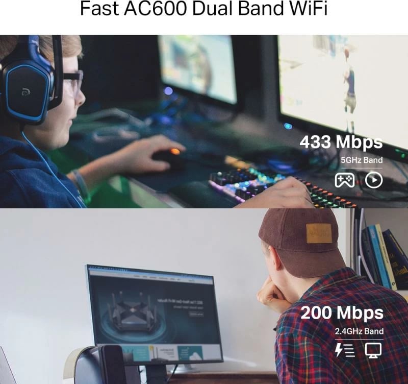 Adapter Wi‑Fi PCIe, TP-Link Archer T2E, AC600 Dual-Band, e zezë/argjend