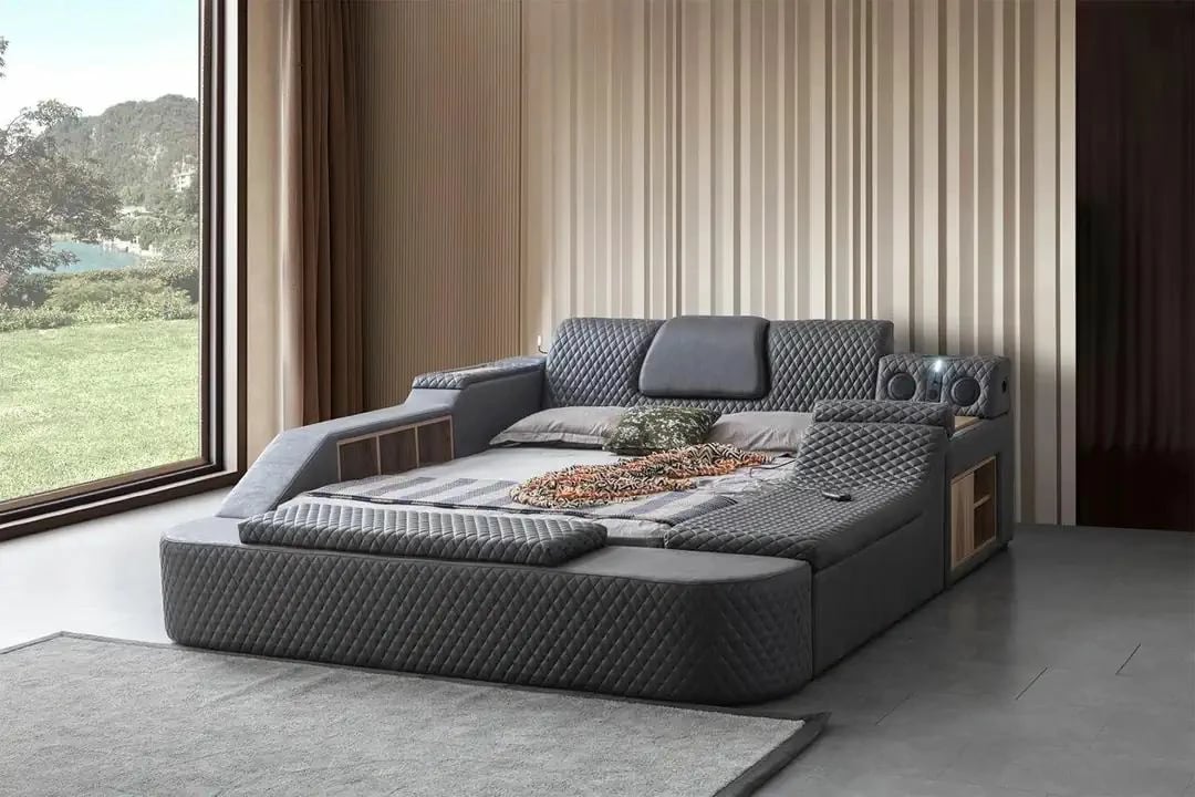 Krevat dopio me masazh, USB, audio, ngjyrë e zezë, Skye Decor Escalade Smart