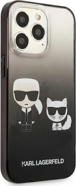 Mbështjellës Karl Lagerfeld KLHCP13LTGKCK për iPhone 13/13 Pro 6.1", Gradient Ikonik Karl & Choupette, i zi