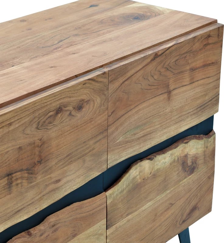 Komodë Imena, dru akacie i fortë, ngjyrë natyrale, këmbë metalike të zeza, 148x43.5x86cm