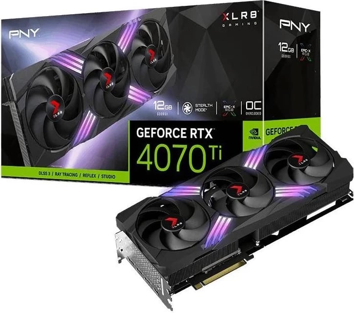 Kartelë grafike PNY GeForce RTX 4070 Ti SUPER XLR8 Gaming VERTO™ EPIC-X RGB™ Triple Fan OC 16GB GDDR6X DLSS 3, stardate gray