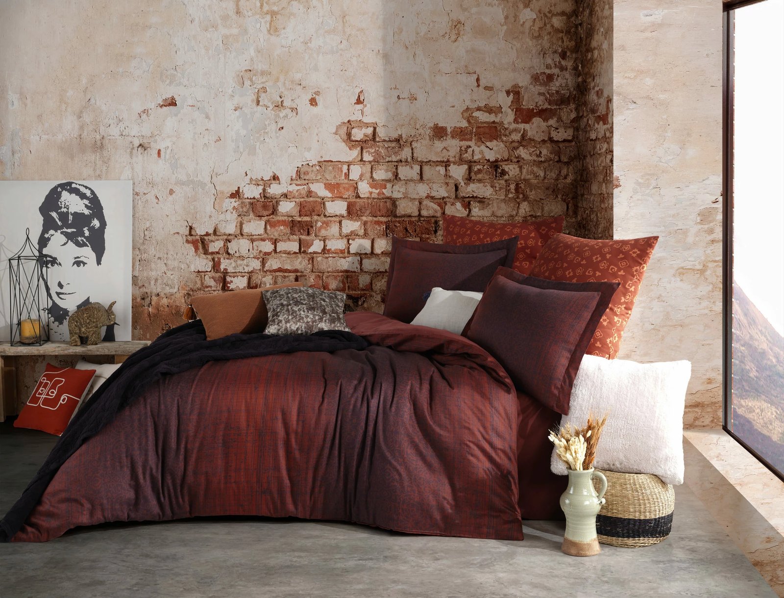 Set mbulesë për jorgan dopio, saten, ngjyrë e kuqe e errët, L'essentiel, Tamir