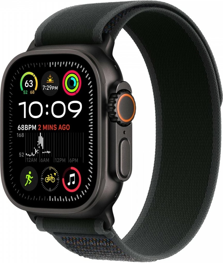 Rrip Apple Trail Band për Apple Watch 49 mm, S/M, elemente titani, i zi