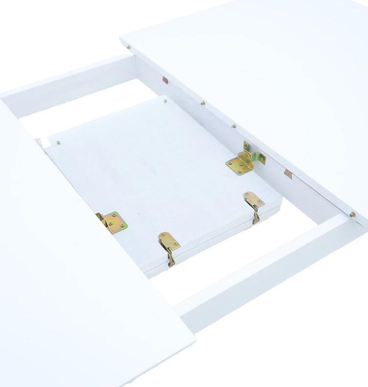 Tavolinë e zgjatshme Mabor, dru kauçuku, ngjyrë e bardhë, 120-150x80x73.8cm