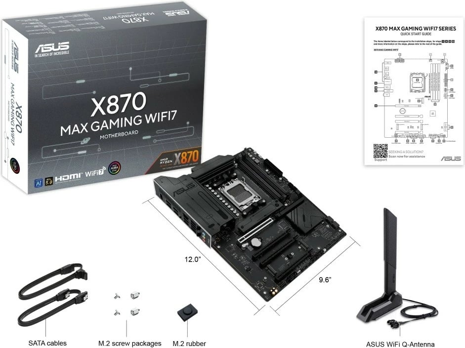 Pllakë amë, Asus, X870 MAX GAMING WIFI7, AMD X870, Socket AM5, 4x DDR5, 3x M.2, 4x SATA, Wi‑Fi 7, ATX