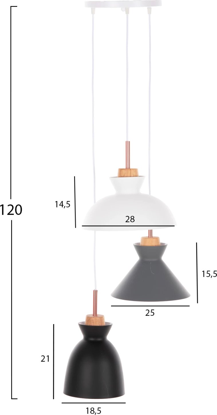 Llambadar tavanor 3-dritash FH4142 metalik në të zezë-gri-bardhë 120H cm
