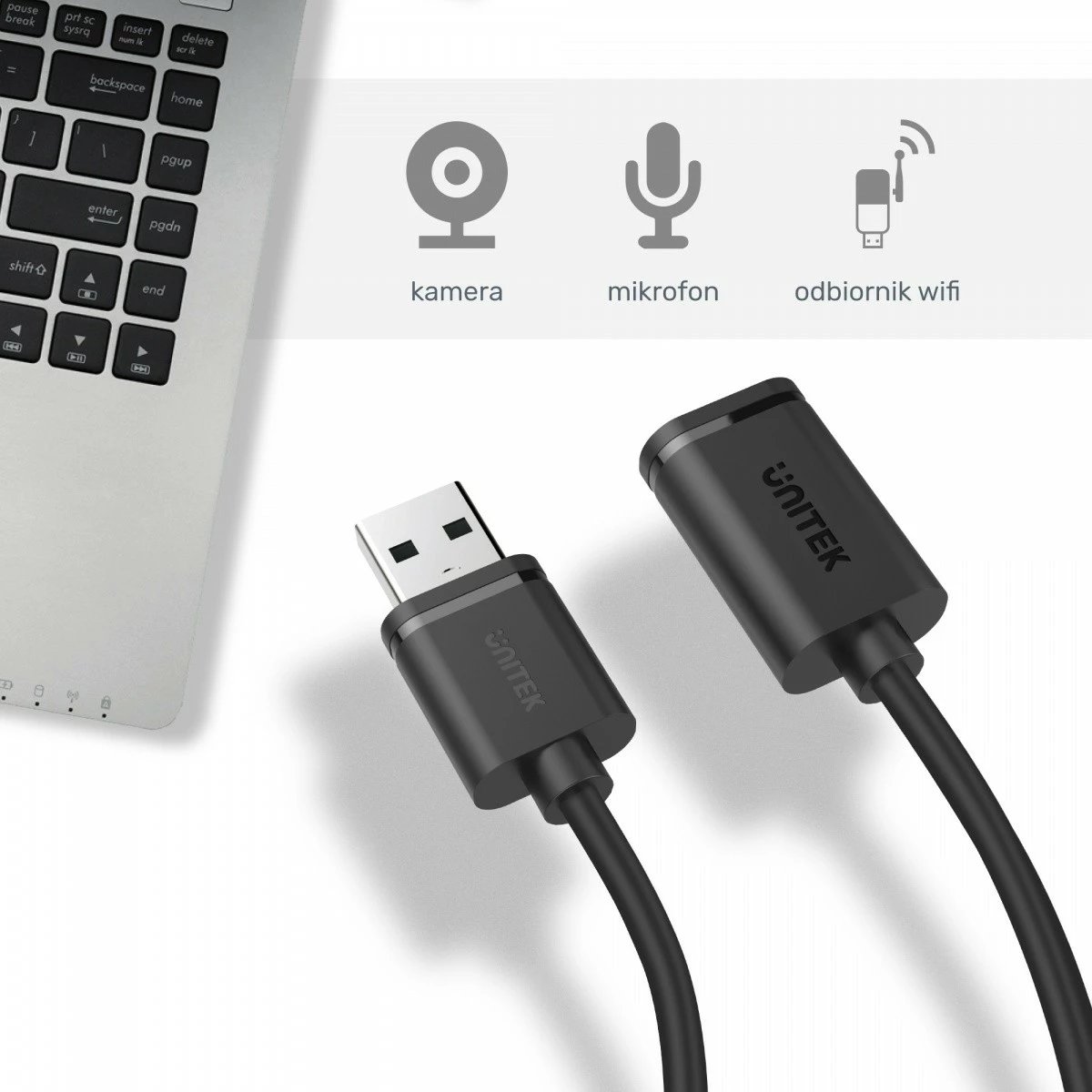 Kabllo zgjatues USB 2.0 Unitek Y-C447GBK, 0.5m, e zezë