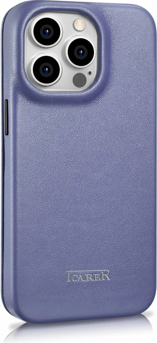 Mbështjellës iCarer CE Premium lëkurë folio për iPhone 14 Pro, MagSafe, vjollcë e lehtë