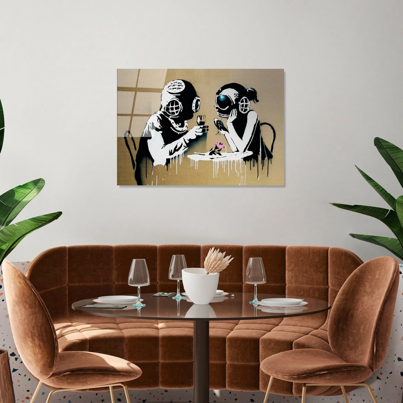 Pikturë dekorative prej xhami të temperuar, Banksy, shumëngjyrëshe, 45x65cm