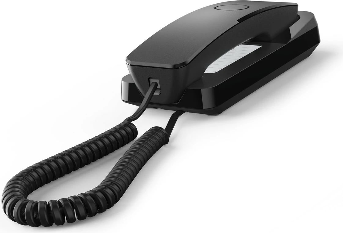 Telefon fiks me kabllo, Gigaset DESK 200, 10 numra shpejtë, montim mur/tryezë, i ushqyer nga linja, i zi