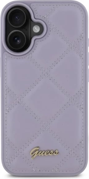 Mbështjellës Guess Quilted Metal Logo për iPhone 16, vjollcë e çelët