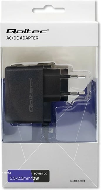 Kasë furnizimi Qoltec 52401, 12V, 1A, 12W, 5.5x2.5mm, e zezë