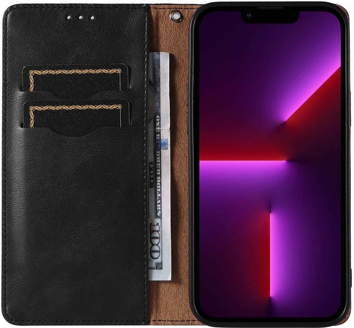 Mbështjellës Hurtel Magnet Strap Case për iPhone 13 Pro Max, me portofol dhe litar dore, e zezë
