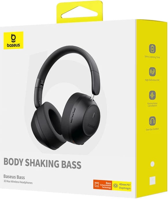 Kufje wireless Baseus Bass 30 Max, over-ear, ANC, Bluetooth 5.3, e zezë Kufje wireless Baseus Bass 30 Max, over-ear, ANC, Bluetooth 5.3, e zezë