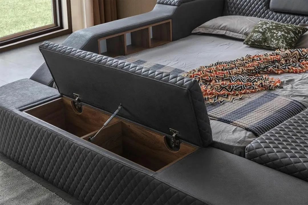 Krevat dopio me masazh, USB, audio, ngjyrë e zezë, Skye Decor Escalade Smart