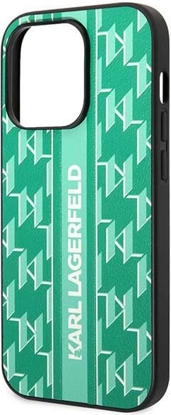 Mbështjellës Karl Lagerfeld Monogram Stripe për iPhone 14 Pro, Gjelbër