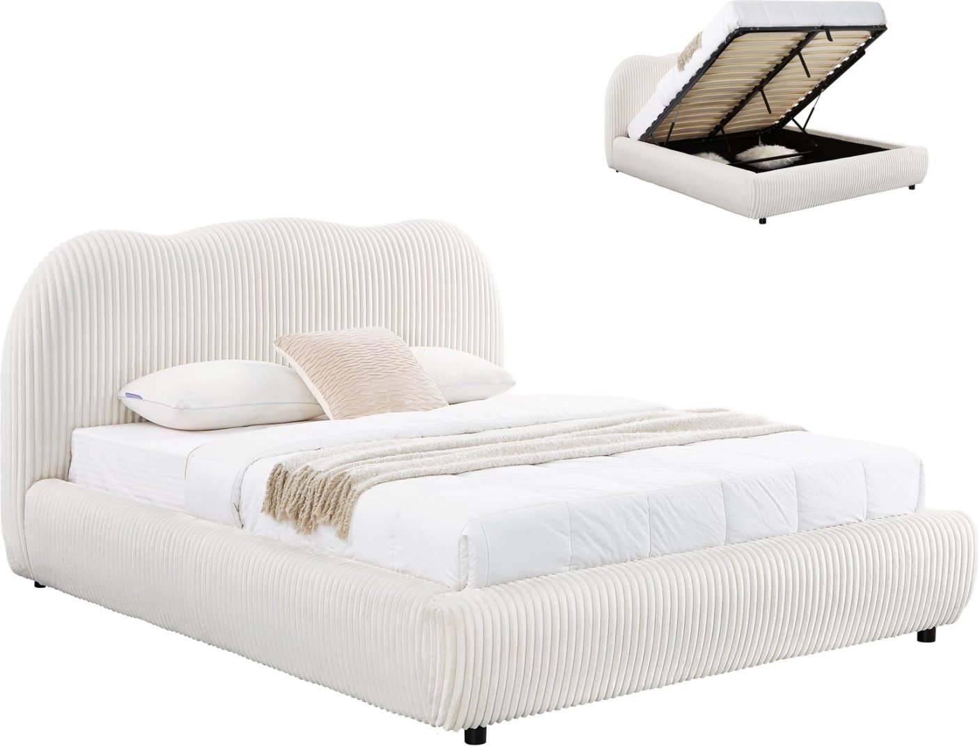 Krevat dopio me hapësirë për depo, material leshi sintetik, bezhë, KALLY FH729.03, dyshek 160x200cm