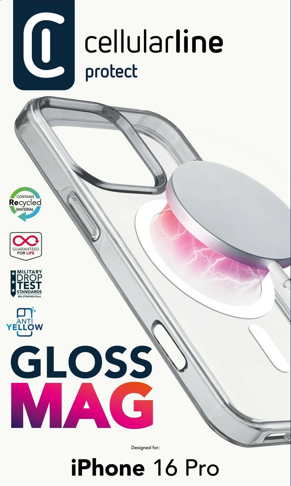 Mbështjellës Cellular Line për iPhone 16 Pro, transparent, MagSafe